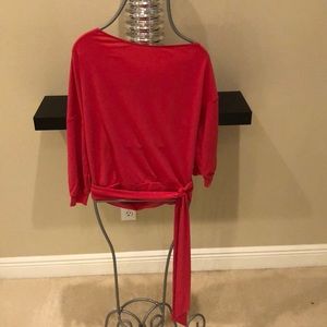 Pink Wide Neck Blouse with Tie Side